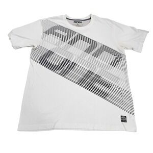 AND1 Shirt Mens Large White Diagonal Logo Graphic Tee Basketball Tagless Top